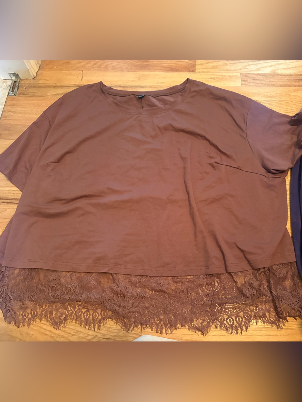 Brown Lace-Hem Women's Top